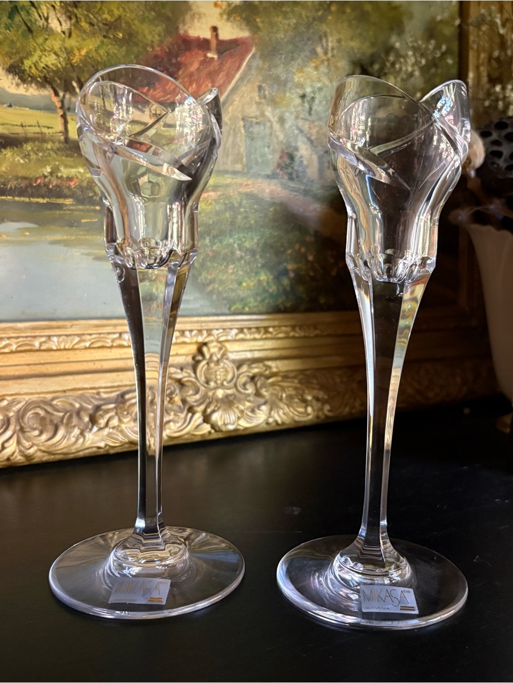 Pair (2) of Elegant Mikasa “Tulip” Crystal Candlesticks for Taper Candle Style